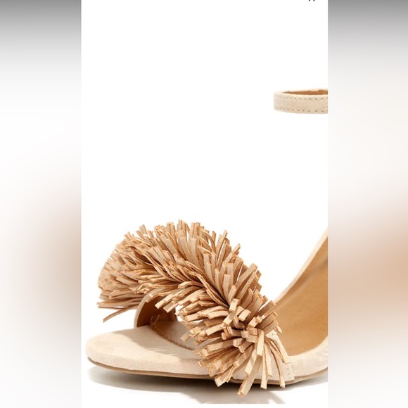 Nude Faux Suede Fringe Heel Sandals - Picture 6 of 10